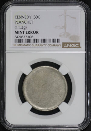 Obverse of this ND Kennedy Half Dollar Planchet (11.3g) NGC Mint Error
