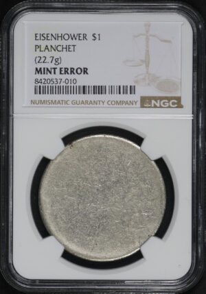 Obverse of this ND Ike Dollar NGC Planchet (22.7g) Mint Error