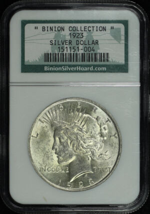 Obverse of this 1923 Peace Dollar NGC BU Binion Collection