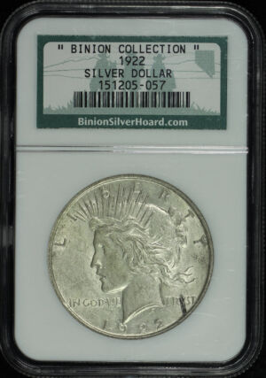 Obverse of this 1922 Peace Dollar NGC BU Binion Collection