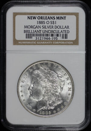Obverse of this 1885-O Morgan Dollar S$1 NGC UNC- NEW ORLEANS MINT