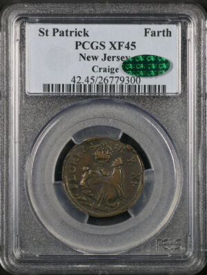 Obverse of this 1670 Saint Patrick New Jersey Craige Farth PCGS XF-45 BN CAC