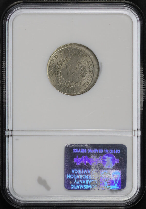 Reverse of this 1906 Liberty Nickel NGC AU-53 Mint Error Broadstruck