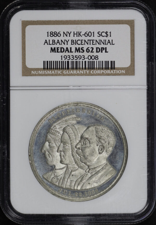 Obverse of this 1886 NY HK-601  Albany Bicentennial Medal So-Called Dollar NGC MS-62 DPL