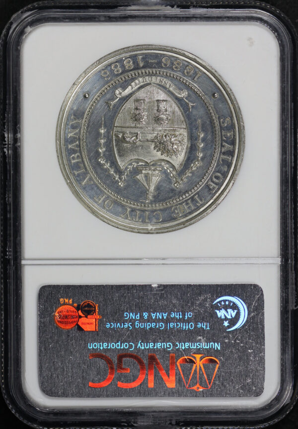 Reverse of this 1886 NY HK-601  Albany Bicentennial Medal So-Called Dollar NGC MS-62 DPL