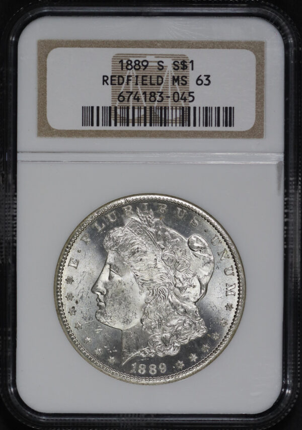 Obverse of this 1889-S Morgan Dollar NGC MS-63 REDFIELD HOARD
