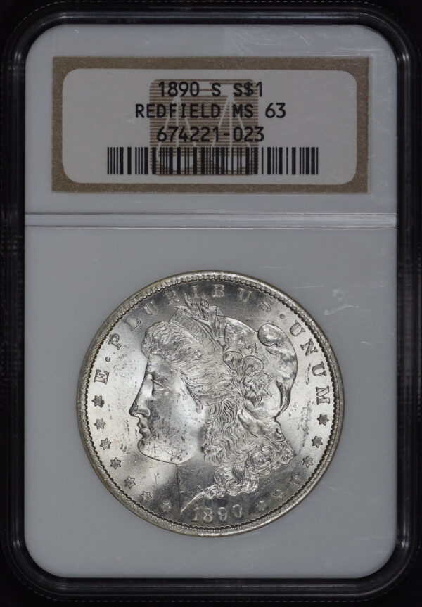 Obverse of this 1890-S Morgan Dollar NGC MS-63 Redfield Hoard