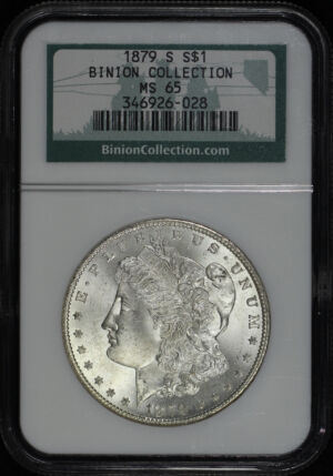 Obverse of this 1879-S Morgan Dollar NGC MS-65 Binion Collection