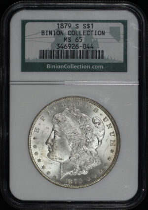 Obverse of this 1879-S Morgan Dollar NGC MS-65 Binion Collection