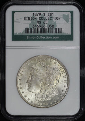 Obverse of this 1879-S Morgan Dollar NGC MS-65 Binion Collection