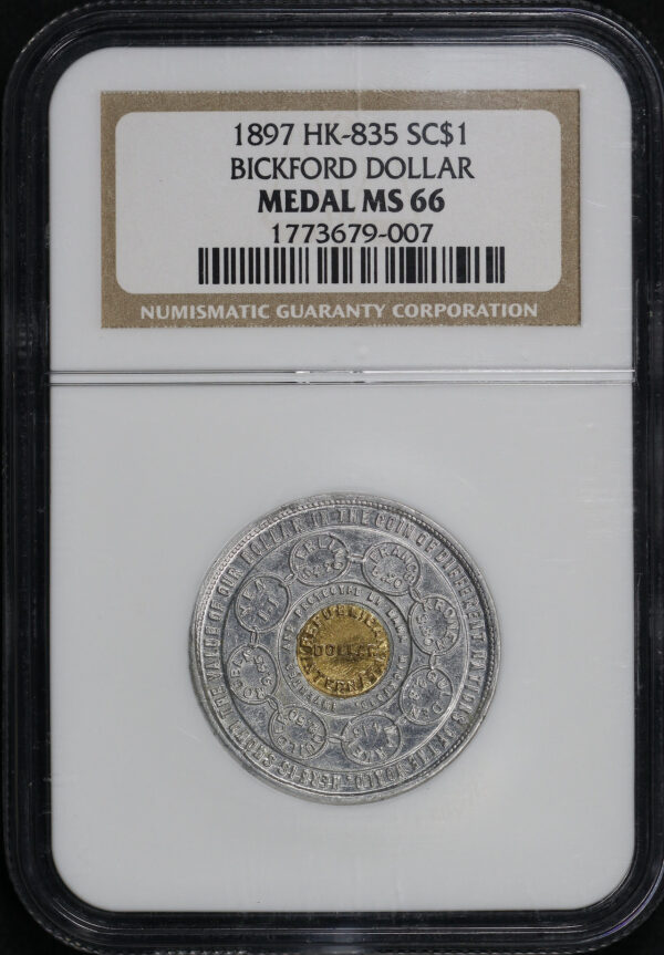 Obverse of this 1897 HK-835 Bickford Medal So-Called Dollar NGC MS-66