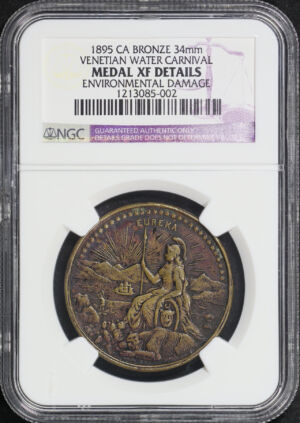 Obverse of this 1895 CA Venetian Water Carnival Bronze  34mm Medal NGC XF Details Environmental Damage