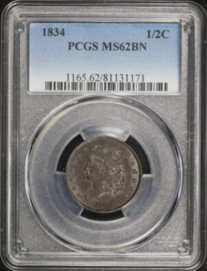Obverse of this 1834 Classic Head Half Cent PCGS MS-62 BN