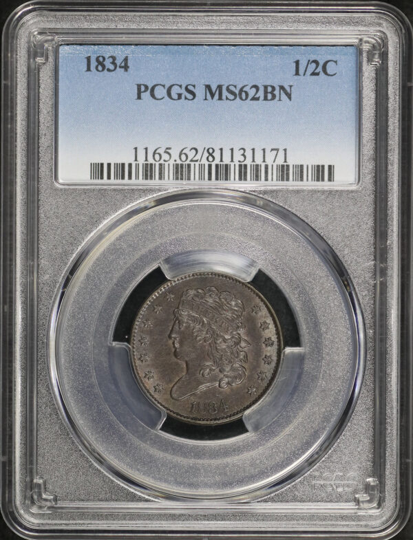 Obverse of this 1834 Classic Head Half Cent PCGS MS-62 BN