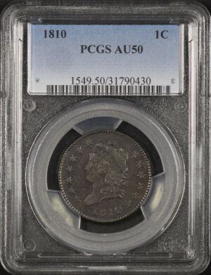 Obverse of this 1810 Classic Head Cent PCGS AU-50 BN