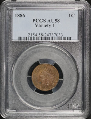 Obverse of this 1886 Indian Cent Variety 1 PCGS AU-58 BN