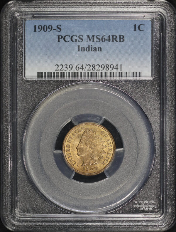 Obverse of this 1909-S Indian Cent PCGS MS-64 RB