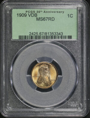 Obverse of this 1909 VDB Lincoln Cent Wheat Reverse PCGS MS-67 RD Old Green Holder