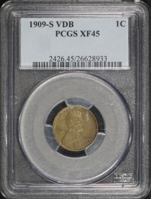Obverse of this 1909-S VDB Lincoln Cent Wheat Reverse PCGS XF-45 BN