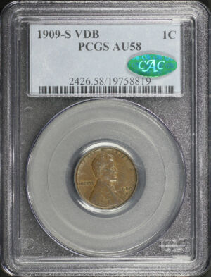 Obverse of this 1909-S VDB Lincoln Cent Wheat Reverse PCGS AU-58 BN CAC