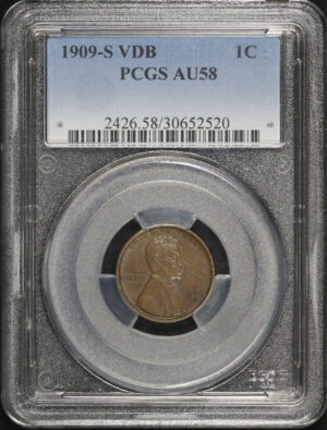 Obverse of this 1909-S VDB Lincoln Cent Wheat Reverse PCGS AU-58 BN