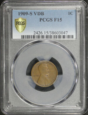 Obverse of this 1909-S VDB Lincoln Cent Wheat Reverse PCGS F-15 BN