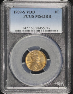 Obverse of this 1909-S VDB Lincoln Cent Wheat Reverse PCGS MS-63 RB