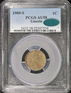 Obverse of this 1909-S Lincoln Cent Wheat Reverse PCGS AU-58 BN CAC