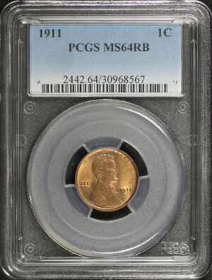Obverse of this 1911 Lincoln Cent Wheat Reverse PCGS MS-64 RB