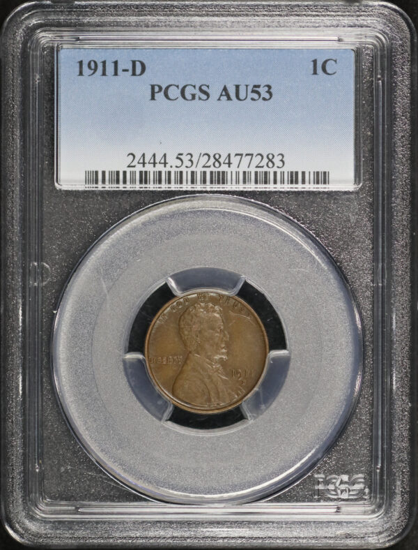 Obverse of this 1911-D Lincoln Cent Wheat Reverse PCGS AU-53 BN