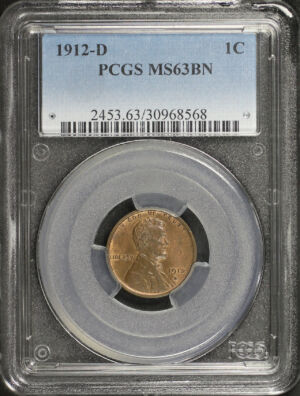 Obverse of this 1912-D Lincoln Cent Wheat Reverse PCGS MS-63 BN