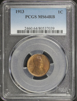 Obverse of this 1913 Lincoln Cent Wheat Reverse PCGS MS-64 RB