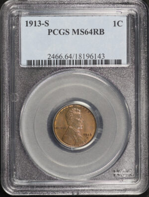 Obverse of this 1913-S Lincoln Cent Wheat Reverse PCGS MS-64 RB