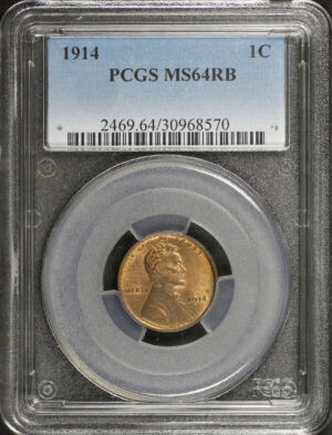Obverse of this 1914 Lincoln Cent Wheat Reverse PCGS MS-64 RB