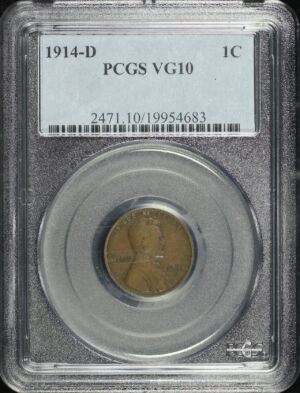 Obverse of this 1914-D Lincoln Cent Wheat Reverse PCGS VG-10 BN