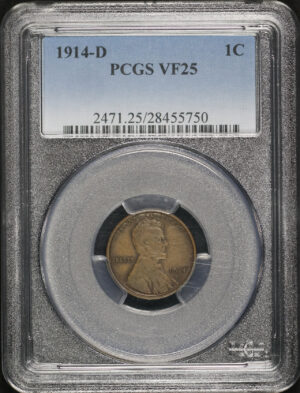 Obverse of this 1914-D Lincoln Cent Wheat Reverse PCGS VF-25 BN