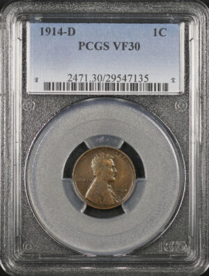 Obverse of this 1914-D Lincoln Cent Wheat Reverse PCGS VF-30 BN