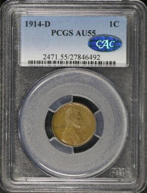 Obverse of this 1914-D Lincoln Cent Wheat Reverse PCGS AU-55 BN CAC
