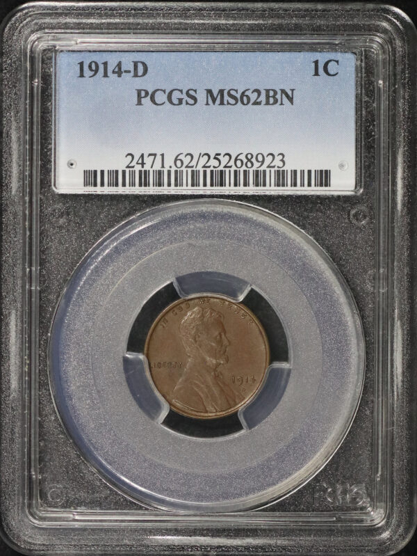 Obverse of this 1914-D Lincoln Cent Wheat Reverse PCGS MS-62 BN
