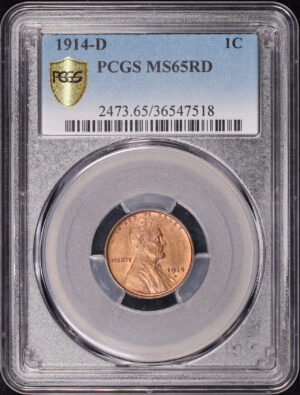 Obverse of this 1914-D Lincoln Cent Wheat Reverse PCGS MS-65 RD