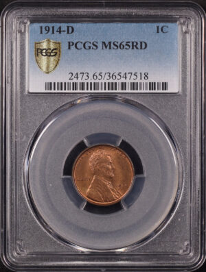 Obverse of this 1914-D Lincoln Cent Wheat Reverse PCGS MS-65 RD