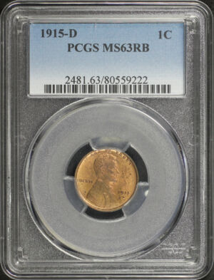 Obverse of this 1915-D Lincoln Cent Wheat Reverse PCGS MS-63 RB