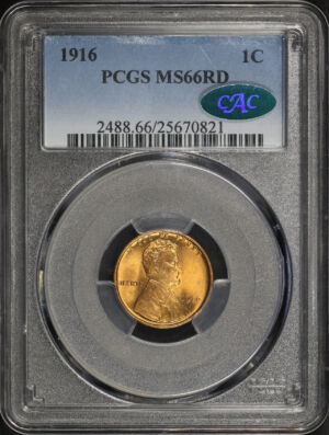 Obverse of this 1916 Lincoln Cent Wheat Reverse PCGS MS-66 RD CAC