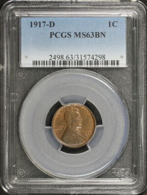 Obverse of this 1917-D Lincoln Cent Wheat Reverse PCGS MS-63 BN