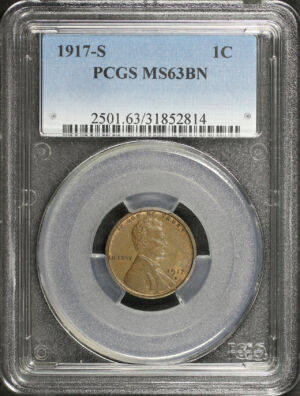 Obverse of this 1917-S Lincoln Cent Wheat Reverse PCGS MS-63 BN