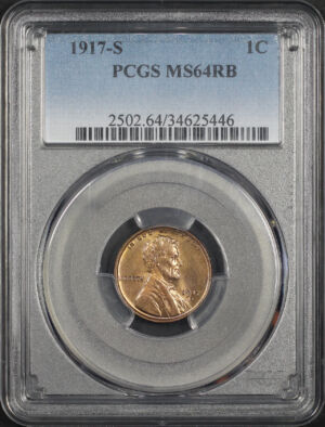Obverse of this 1917-S Lincoln Cent Wheat Reverse PCGS MS-64 RB