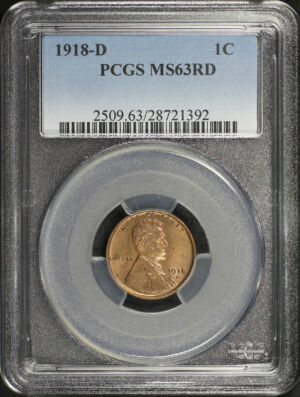 Obverse of this 1918-D Lincoln Cent Wheat Reverse PCGS MS-63 RD