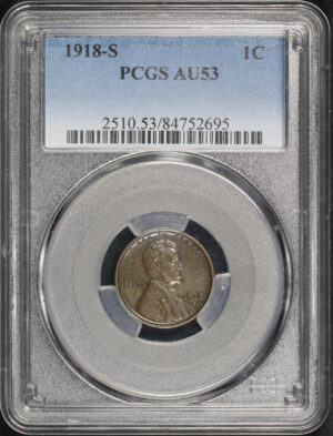Obverse of this 1918-S Lincoln Cent Wheat Reverse PCGS AU-53 BN