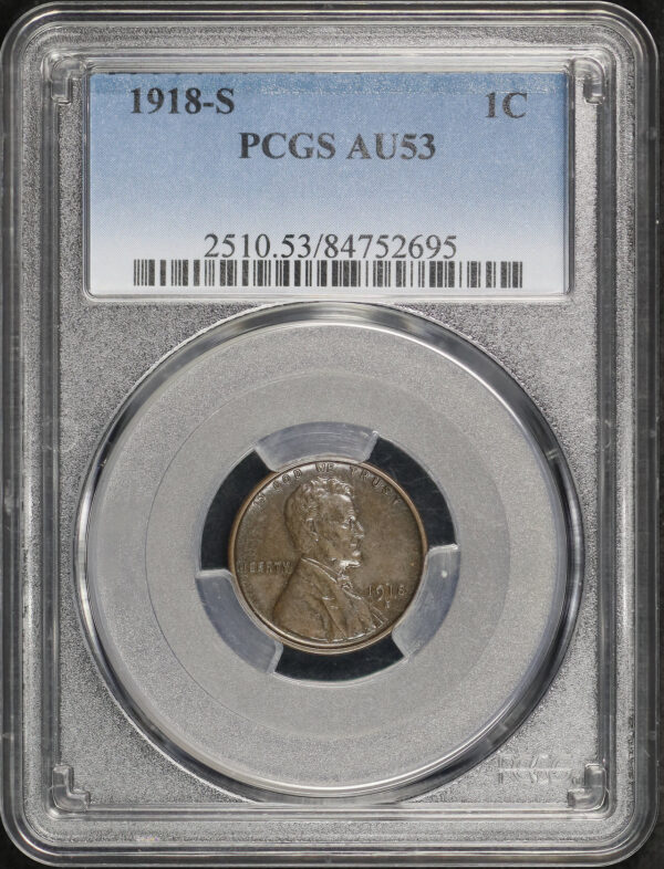Obverse of this 1918-S Lincoln Cent Wheat Reverse PCGS AU-53 BN