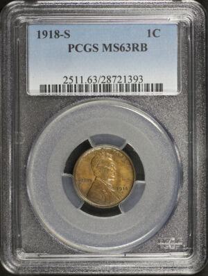 Obverse of this 1918-S Lincoln Cent Wheat Reverse PCGS MS-63 RB